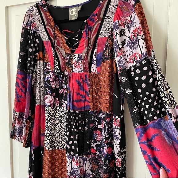 Anthropologie One September Blue, Purple, Patchwork Orange Lace Up Tunic Dress - Picture 6 of 15